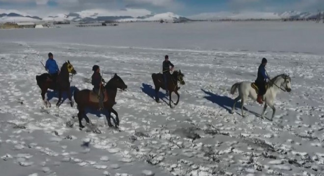 Cirit atlarının kar üstünde dansı