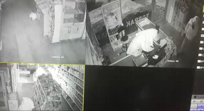 Horasan’da kadın elbiseli hırsızlar market soydu