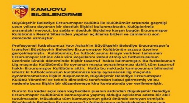 Kayserispor Erzurumspor’u mahkemeye verecek