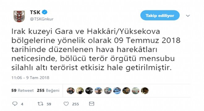 6 terörist etkisiz hale getirildi