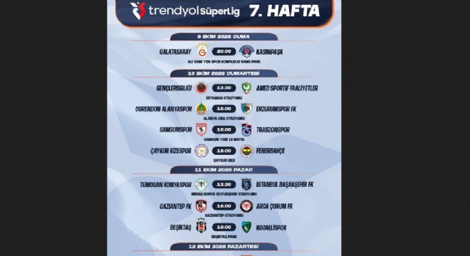Trendyol Süper Lig 7-16. hafta programları açıklandı