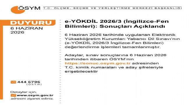 e-YÖKDİL 2026/3 sonuçları açıklandı