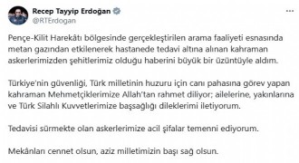 Erdoğan’dan şehitler için taziye mesajı