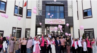 Pembe balonlar meme kanserine farkındalık için uçuruldu